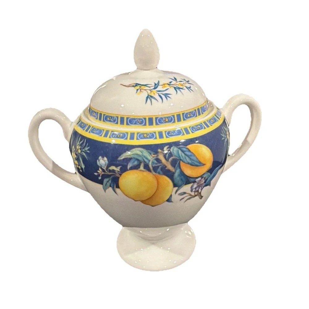 Vtg Wedgewood Citron Lemon Lidded Sugar Bowl Bone China‎ Made In England